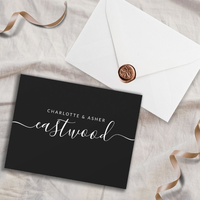 Cartão De Notas Nome do casal branco em preto (Criador carregado)
