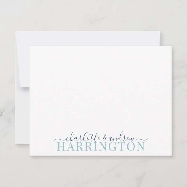 Cartão De Notas Nome Do casal Monograma Monograma Pastel Azul E Ma (Frente)