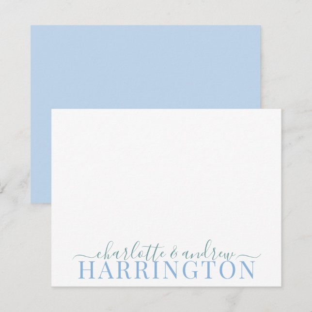 Cartão De Notas Nome Do casal Monograma Monograma Pastel Azul E Ve (Frente/Verso)