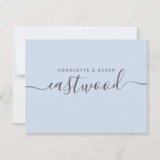 Cartão De Notas Nome do casal Preto na Placa de Nota Azul (Frente)