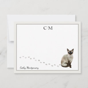 Cartão De Notas Nome do Monograma da Cinza de Gatos Siameses
