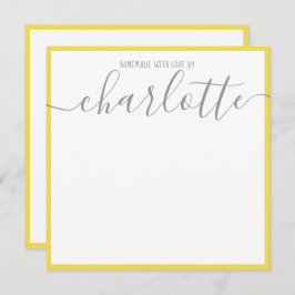 Cartão De Notas Nome do Script de Cinza de Strips Amarelas Minimal