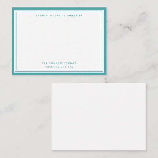 Cartão De Notas Nome e endereço da borda azul moderna (Frente/Verso)