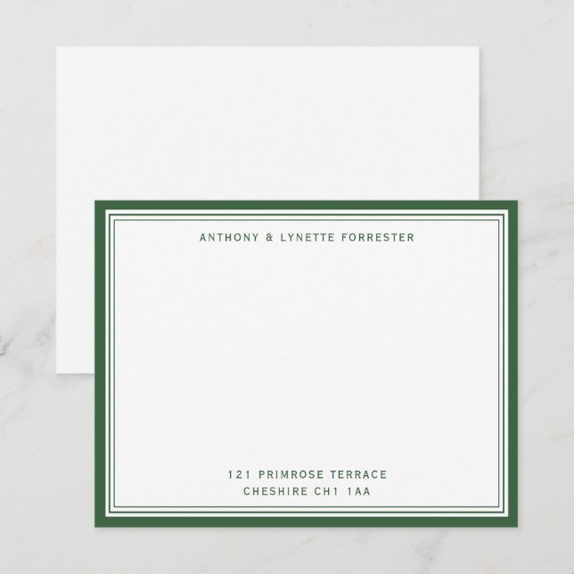 Cartão De Notas Nome e endereço da borda verde moderna escura (Frente/Verso)