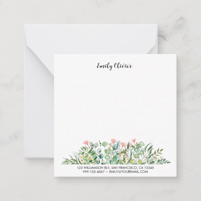 Cartão De Notas Nome e endereço personalizados da classe Watercolo (Frente)