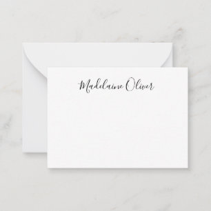 Cartão De Notas Nome Elegante Simples Preto e Branco