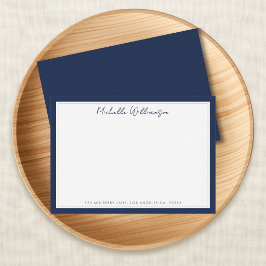 Cartão De Notas Nome em Letra de Forma Minimalista Azul Marinho co