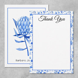 Cartão De Notas Nome, Flor de Protea Azul Cobalto Obrigado Flat