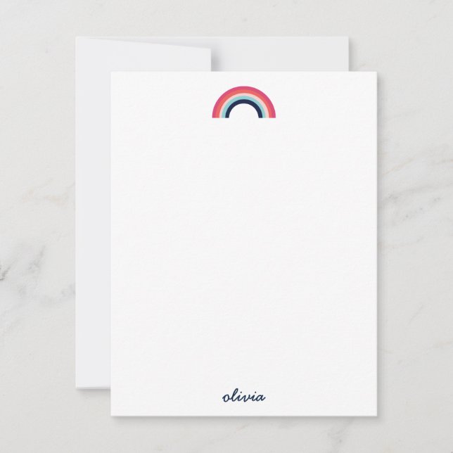Cartão De Notas Nome Moderno Arco-íris em Azul Script (Frente)