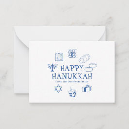 Cartão De Notas Nome personalizado branco azul de Hanukkah feliz
