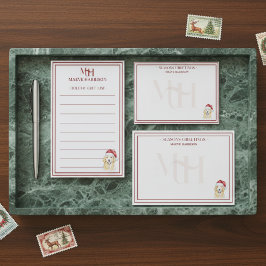 Cartão De Notas Nome Personalizado Cachorro com Chapéu de Natal De