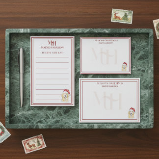 Cartão De Notas Nome Personalizado Cachorro com Chapéu de Papai No