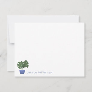 Cartão De Notas Nome Personalizado da Planta Azul de Monstera Mini