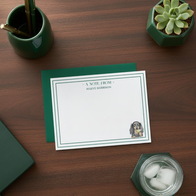 Cartão De Notas Nome personalizado Dachshund Martini Flat desenhad (Gift custom stationery to the dog lover in your life!)