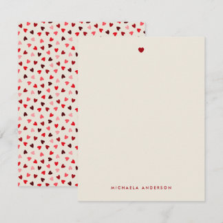 Cartão De Notas Nome Personalizado de Corações Vermelhos e Rosa Mo