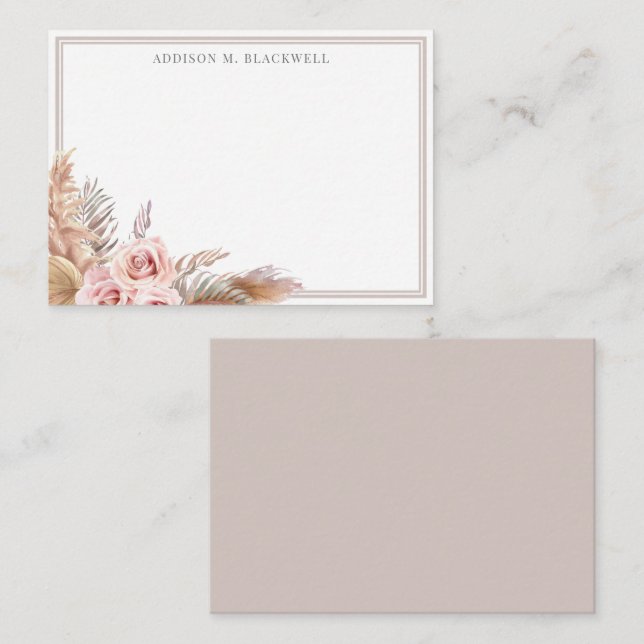 Cartão De Notas Nome Personalizado de Rosas de Grass de Pampas de  (Frente/Verso)