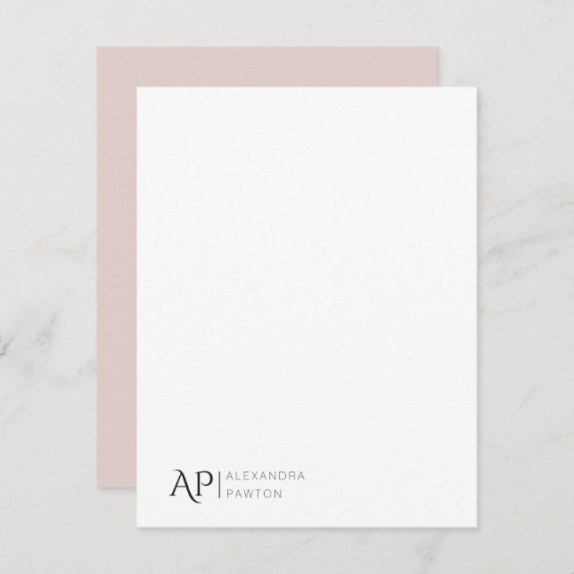 Cartão De Notas Nome Personalizado do Rosa de Pastel Elegante Pess (Frente/Verso)