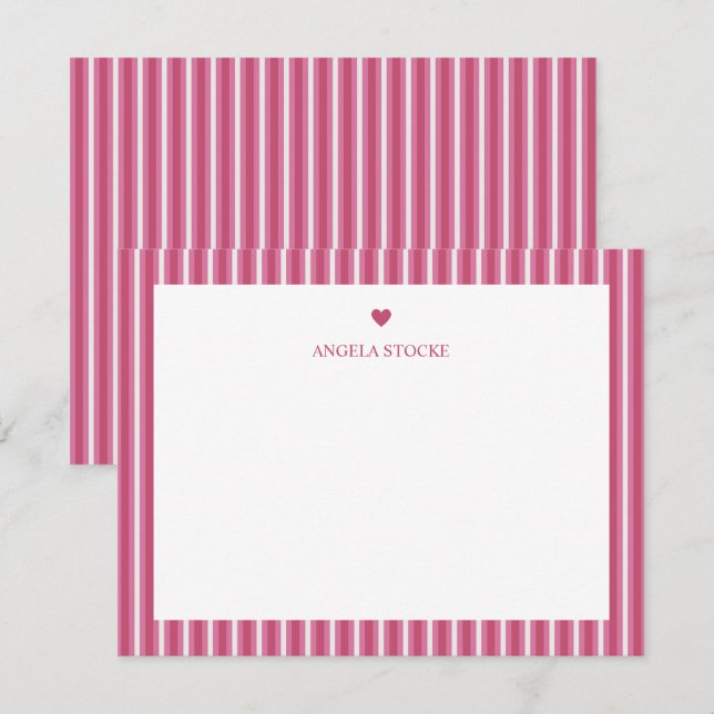 Cartão De Notas Nome Personalizado Faixa Rosa Coração (Frente/Verso)