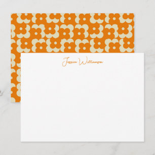 Cartão De Notas Nome Personalizado Flor Laranja Groovy Retro