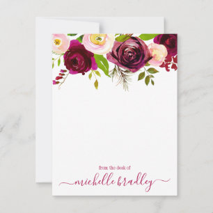 Cartão De Notas Nome Personalizado Floral   Da Mesa De