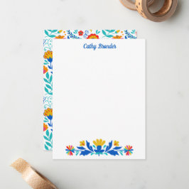 Cartão De Notas Nome Personalizado Floral do Padrão Folclórico Mex