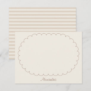 Cartão De Notas Nome Personalizado Moldura Marrom Script e Listras