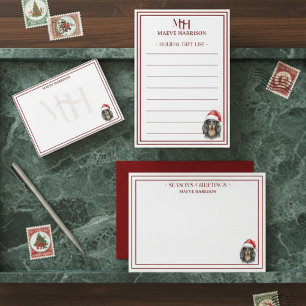 Cartão De Notas Nome Personalizado Plano Desenho Dachshund Santa H