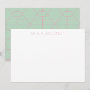 Cartão De Notas Nome Personalizado Verde Menta Rosa Linhas Geométr