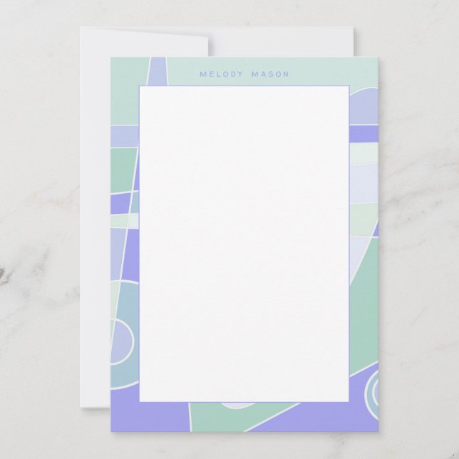 Cartão De Notas Nome Personalizado Verde Roxo de Navegação abstrat (Frente)