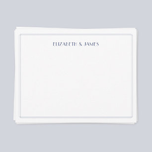 Cartão De Notas Nomes de Casal Art Déco Moderno Simples Azul Marin