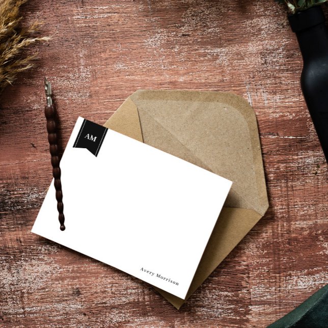 Cartão De Notas Nomes e Iniciais Pretos Mudados (Criador carregado)