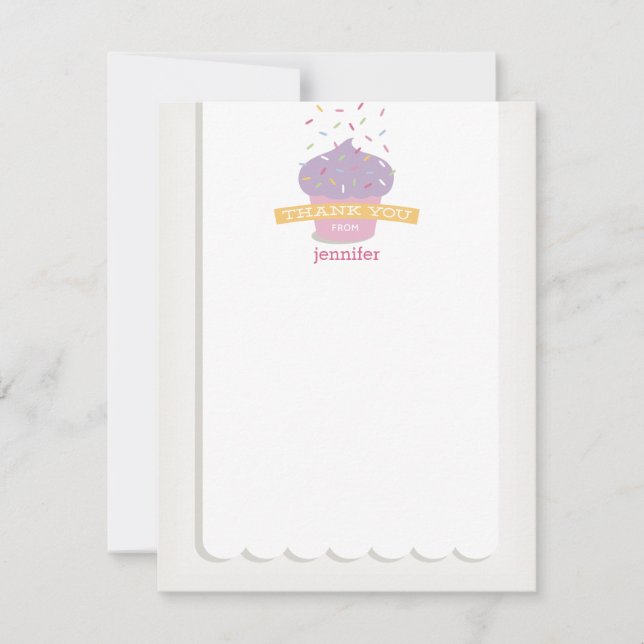 Cartão De Notas Nota de Agradecimento com Confeitos de Cupcake (Frente)