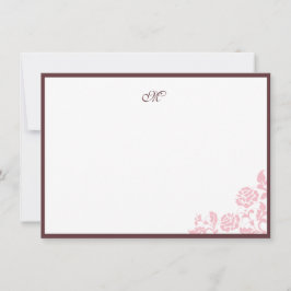 Cartão De Notas Nota de Monograma de Script de Stripe Rosa de Lace