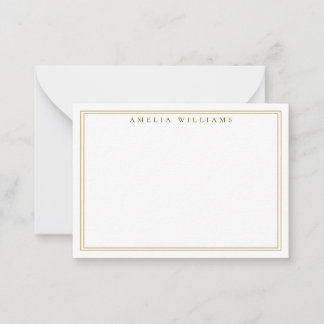 Cartão De Notas Nota Elegante Minimalista Dourada com Duas Bordas