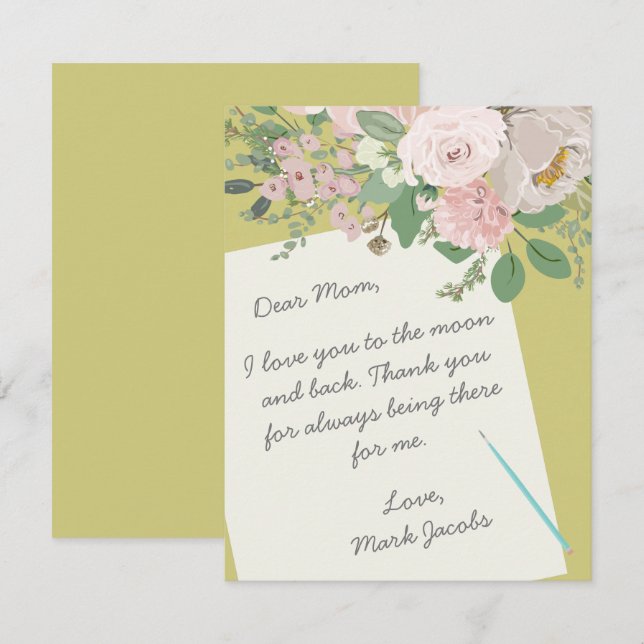 Cartão De Notas Nota moderna do dia das mães com flores personaliz (Frente/Verso)