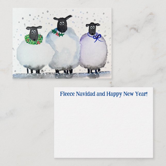 Cartão De Notas Notecard de Natal com Aquarela e Ano Novo (Frente/Verso)