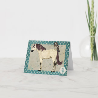 Cartão De Notas Notecard Monograma de Cavalo Branco e Coruja