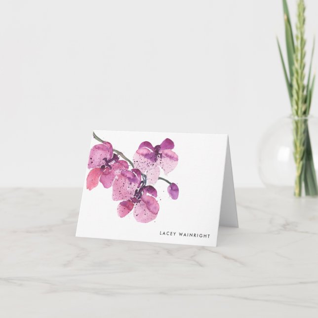 Cartão De Notas Notecard personalizada do Watercolor Orchid (Frente)