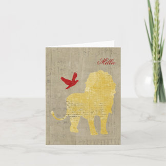 Cartão De Notas Notecard Personalizado de Silhuette de Leão Dourad