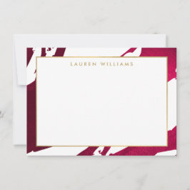 Cartão De Notas Notecard Plana abstrato Deep Ruby Red Brushstrokes