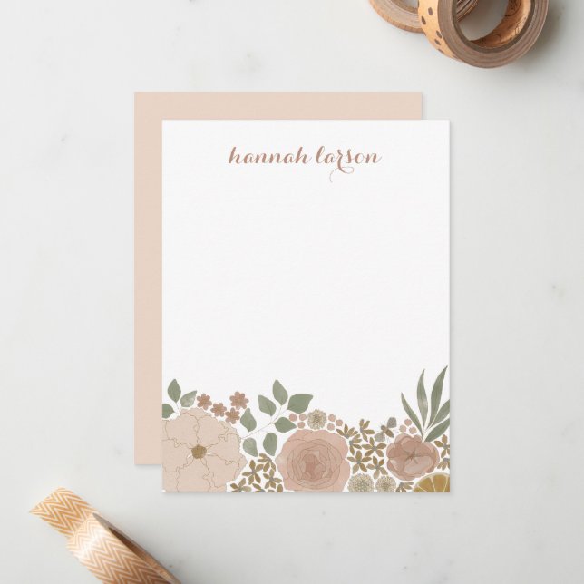 Cartão De Notas Notecard Plana Personalizada Floral (Frente/Verso In Situ)