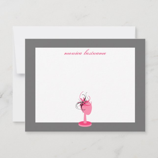 Cartão De Notas Notecard plano - Fascinador rosa e preto (Frente)