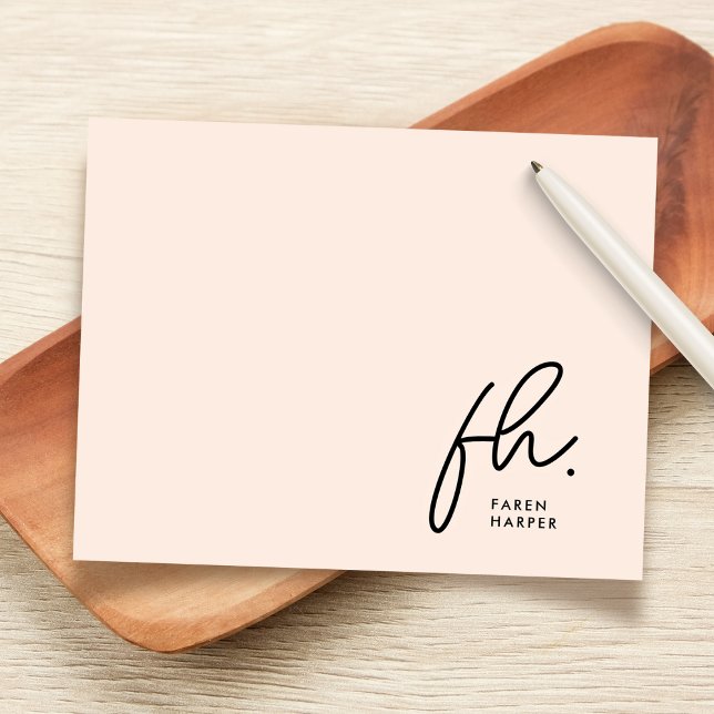 Cartão De Notas Notecard social de Blush Chic de Script Simples Mo (Criador carregado)