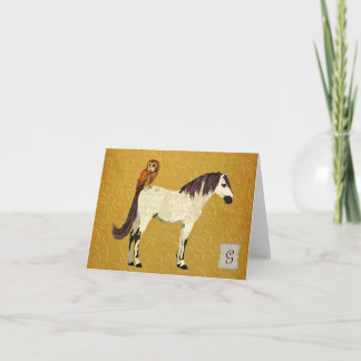 Cartão De Notas Notecard Violet Horse & Owl Monograma