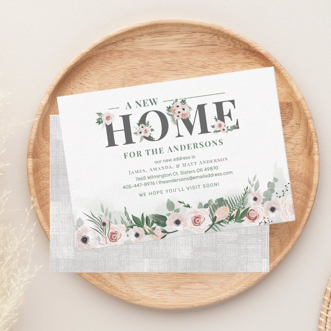 Cartão De Notas Novo endereço residencial que movemos no lançament (Floral New Home Notice Change of Address Moving  Announcement)