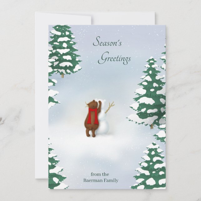 Cartão De Notas O Natal Florestal Personalizado do Ursinho (Frente)