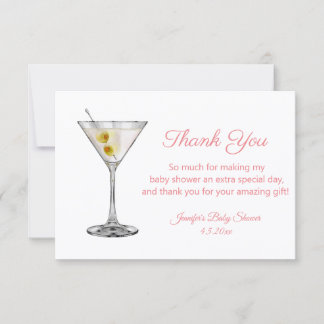 Cartão De Notas obrigada festa de bebê menina martini rosa script