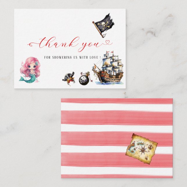 Cartão De Notas Obrigada pelo aniversário à moda de sereia e pirat (Frente/Verso)