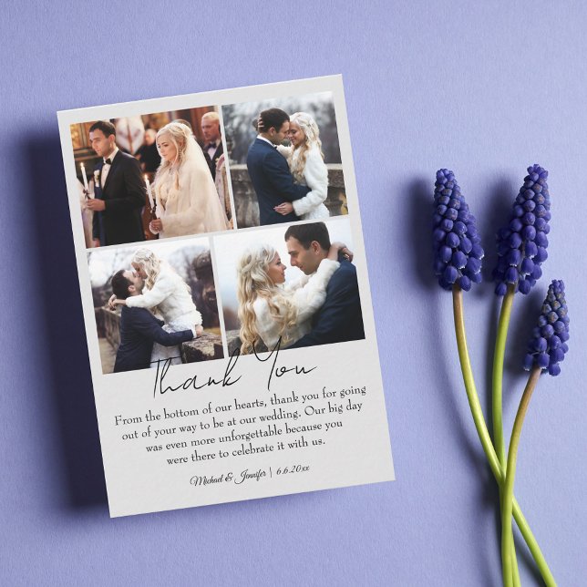 Cartão De Notas obrigado 4 fotos colagem colagem mínima casamento  (Criador carregado)