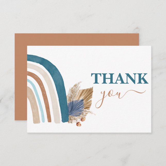 Cartão De Notas Obrigado Arco-Íris Azul (Frente/Verso)